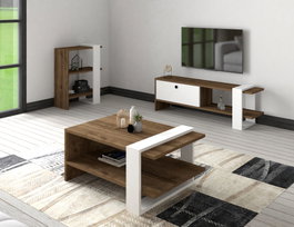 Hanah Home Gaye - Conjunto de muebles de salón Nogal y Blanco